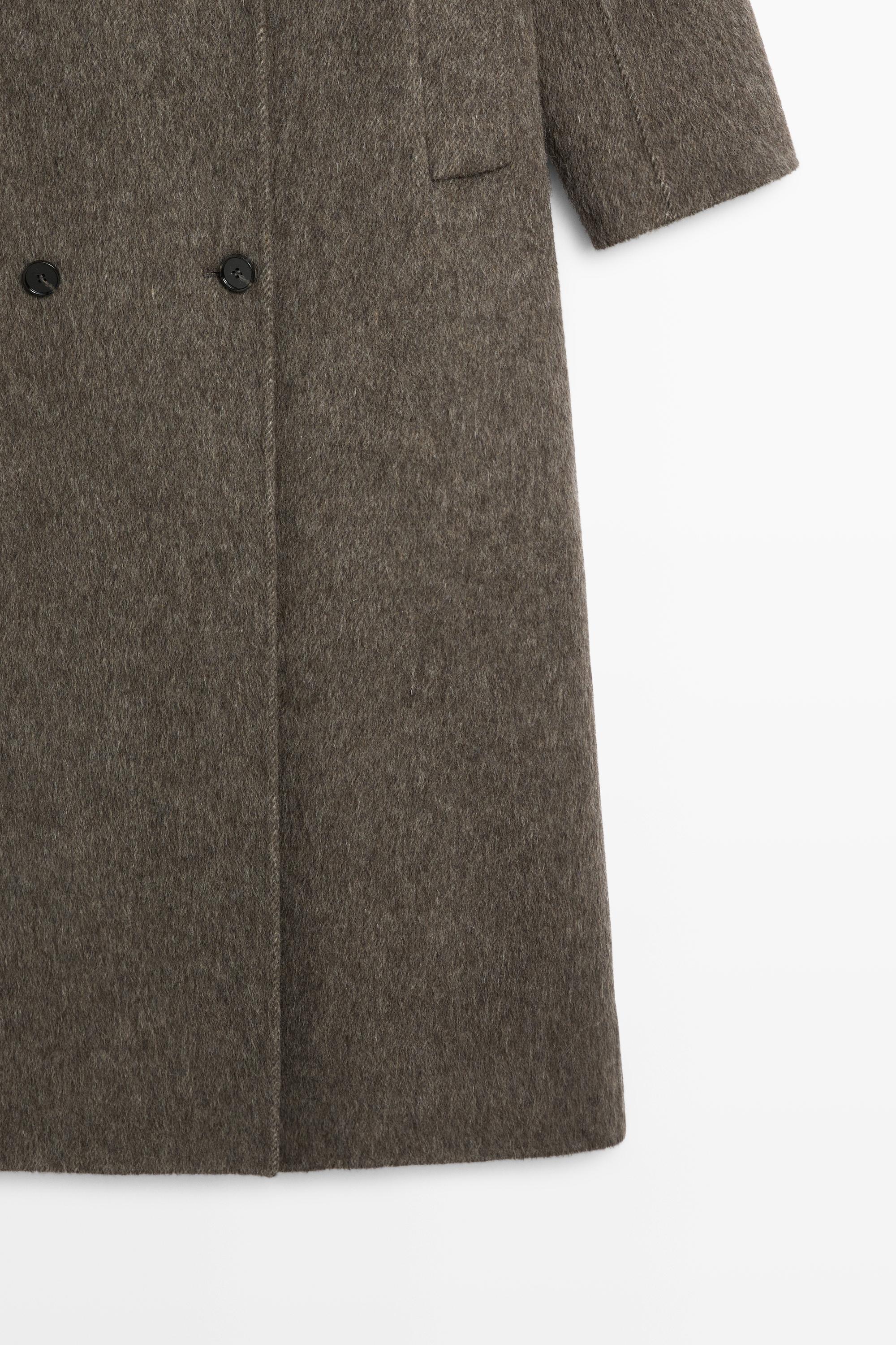 Long double-breasted wool blend coat